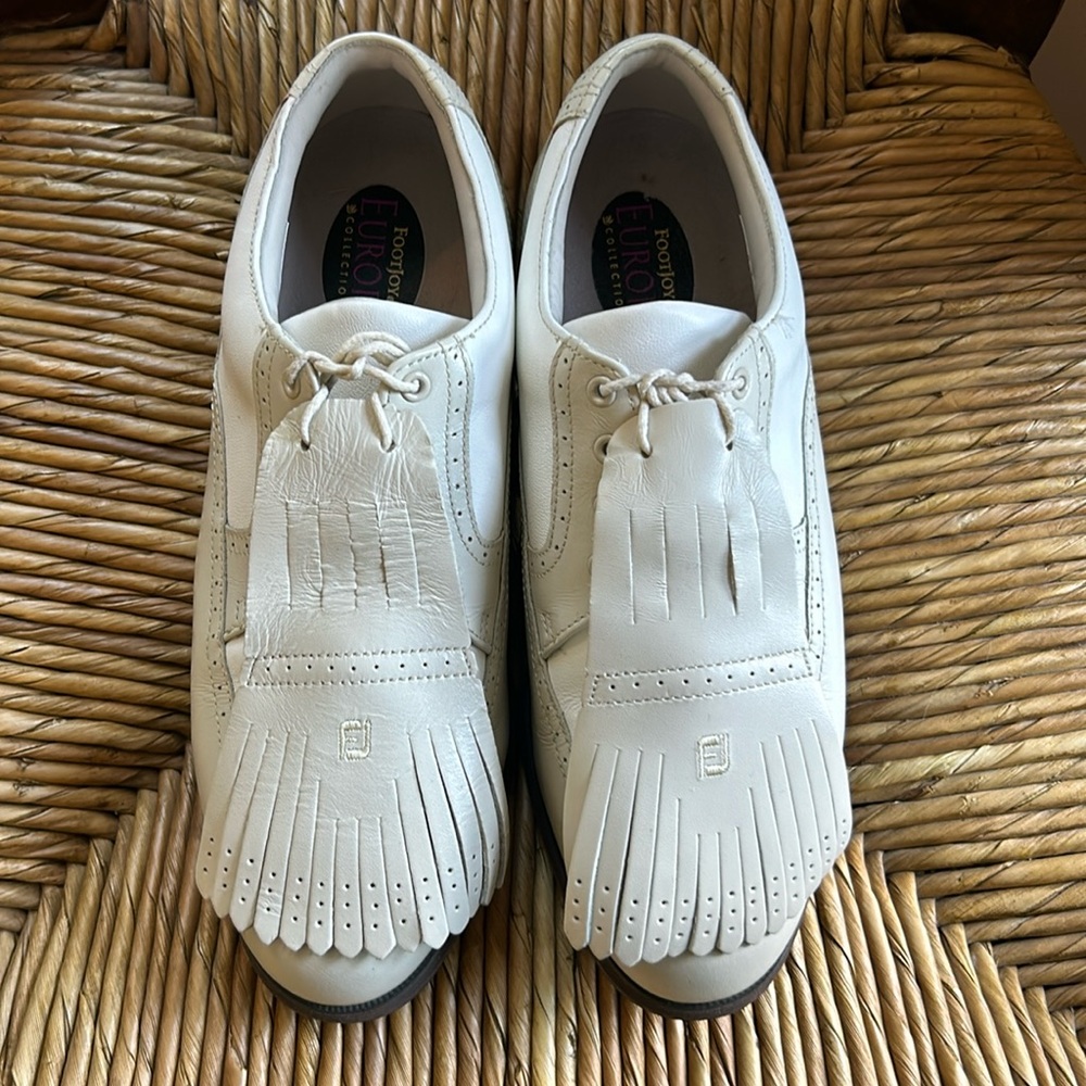 Footjoy White Tan Punched Wing Tip Square Toe Golf Shoes